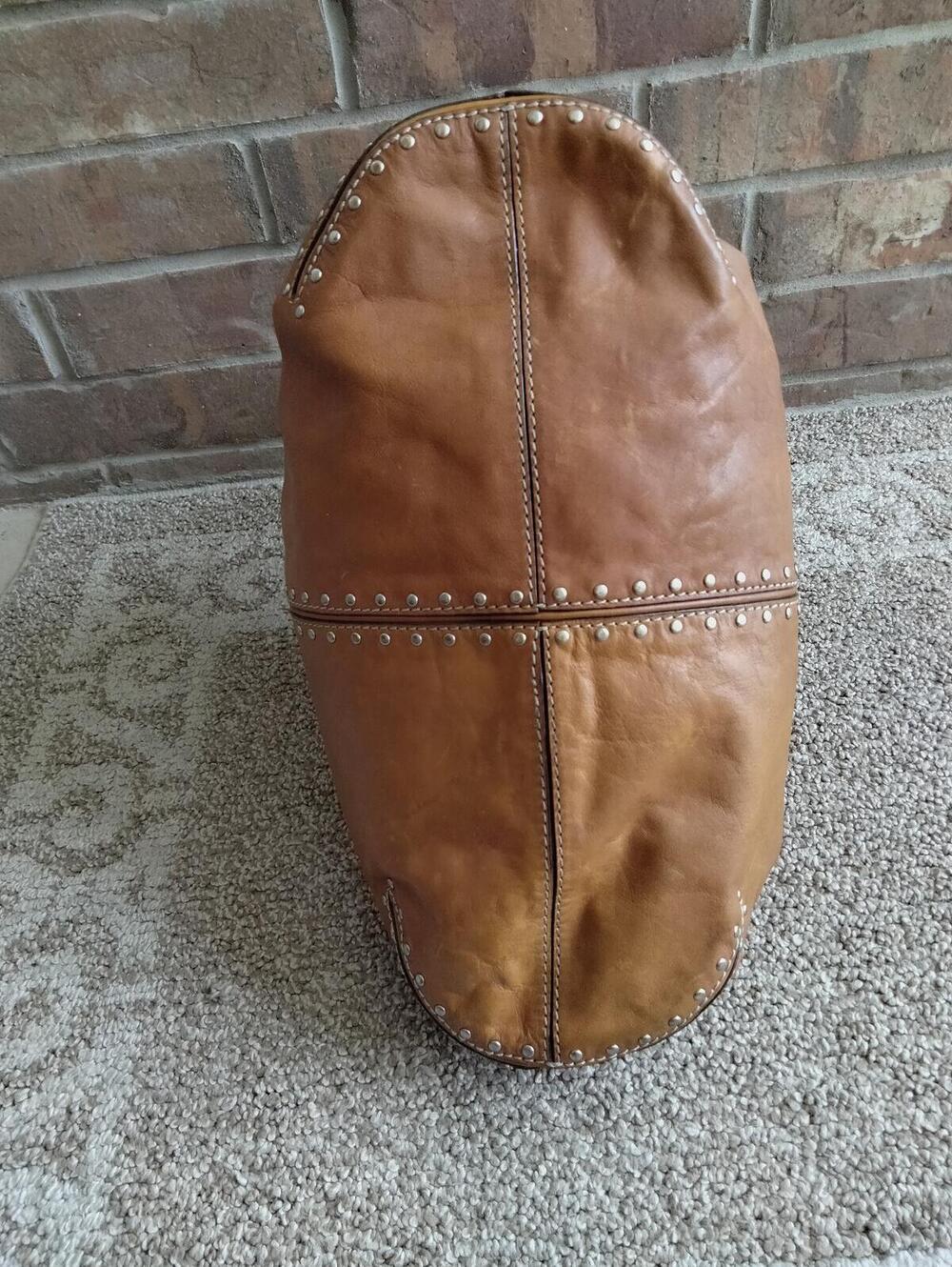 Michael Kors Astor Hobo Shoulder Bag Large Luggage Brown Leather Studded - Picture 2 of 9